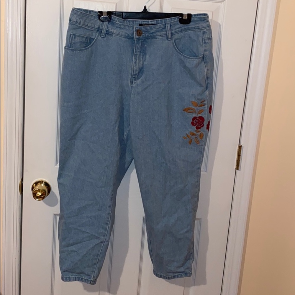 Embroidered Denim Mom Jeans